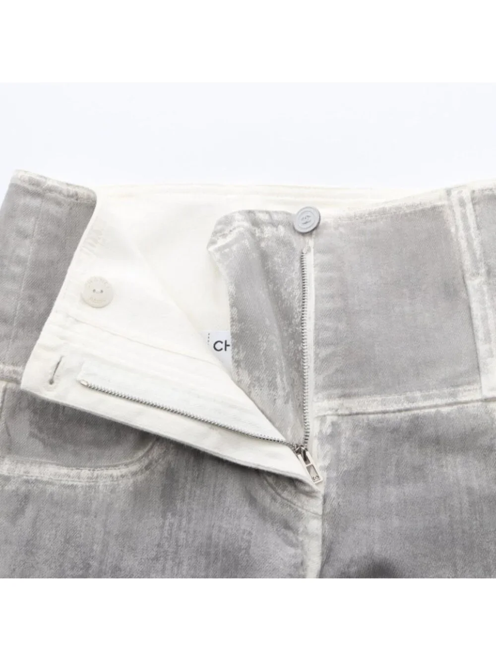 Chanel Denim Pants CC Logo Button Washout Skinny Cotton